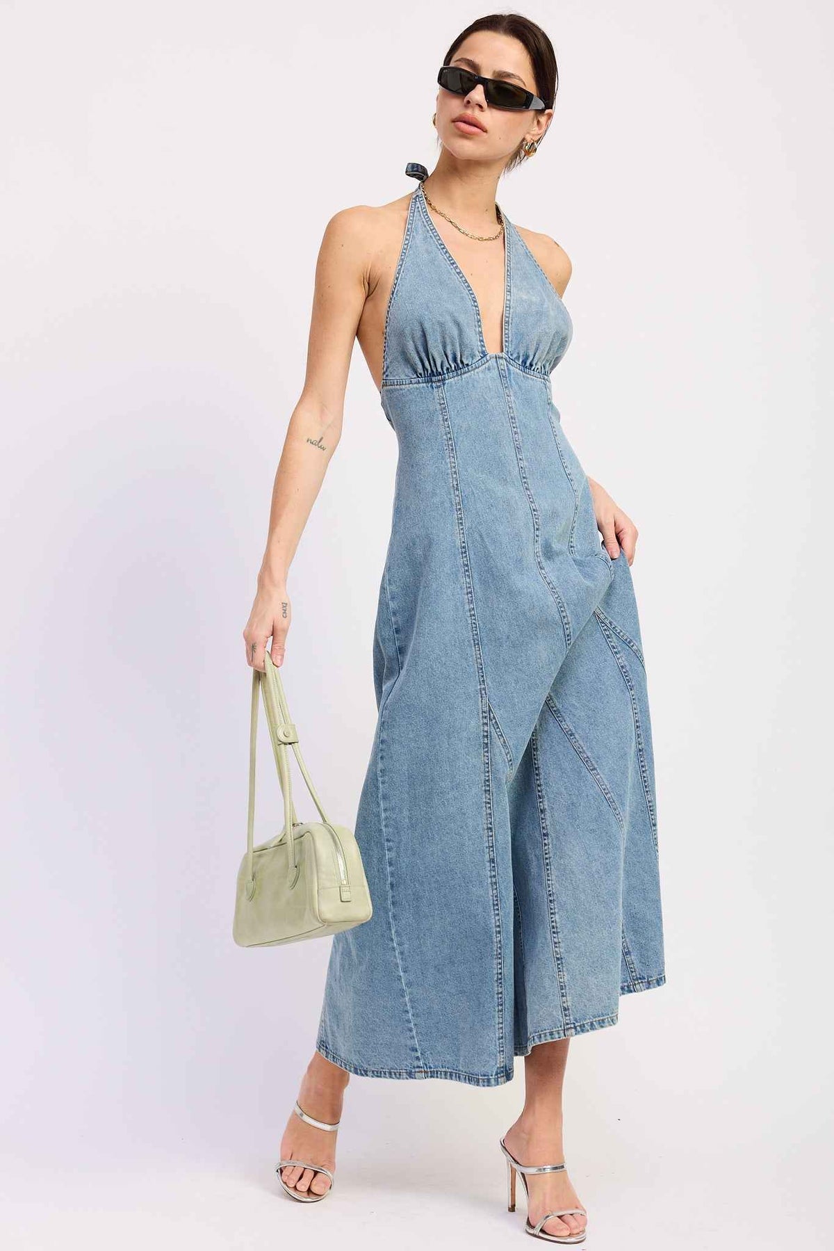 Laurel Halter Denim Midi Dress