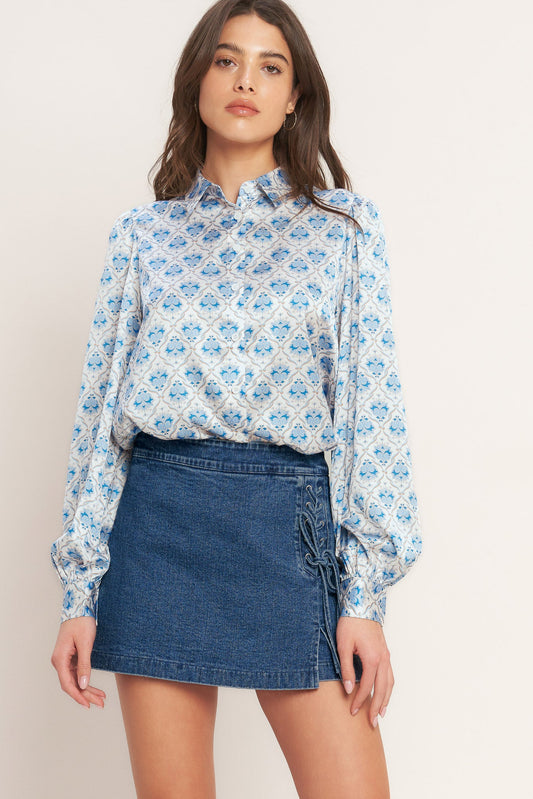MOROCCAN MUSE BLUE WOVEN TOP