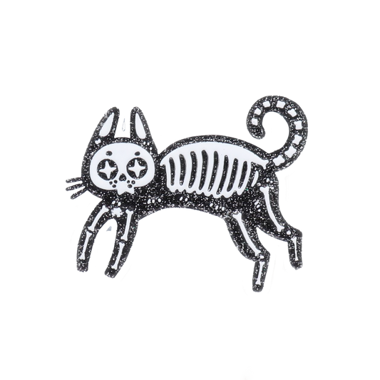 Skeleton Cat Enamel Pin - Black Cat Pin