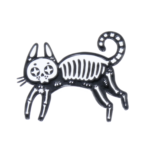Skeleton Cat Enamel Pin - Black Cat Pin