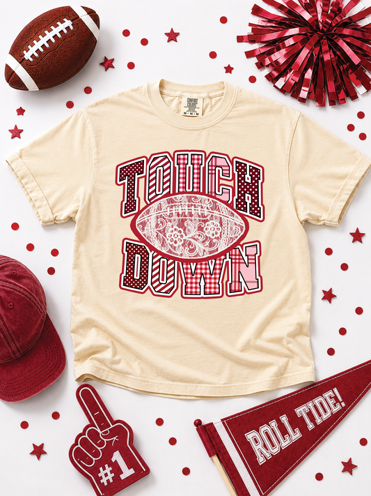 Lace Football Touchdown Pattern Graphic Comfort Color Boxy T-Shirt