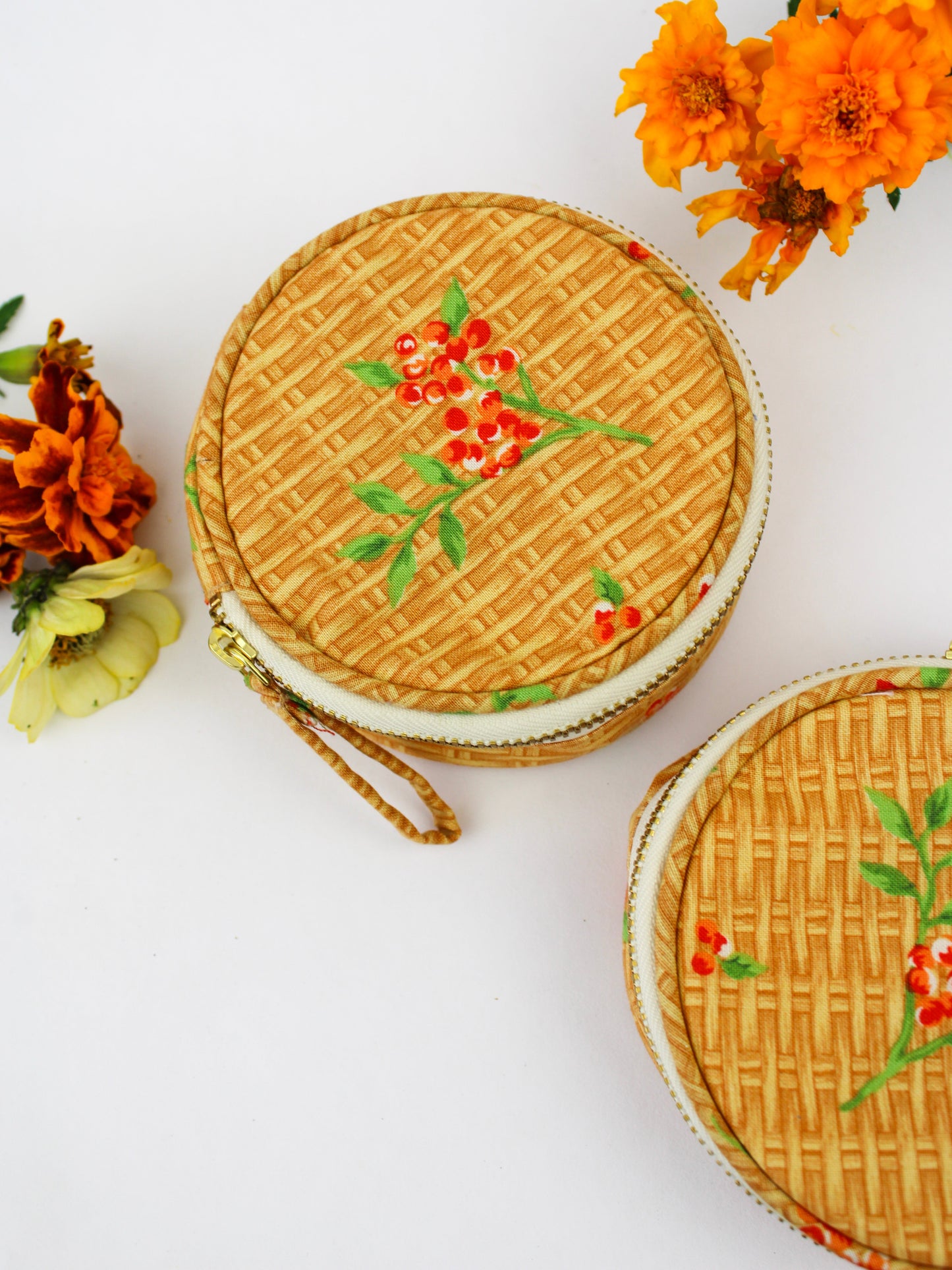 Coral Basket Jewelry Pouch