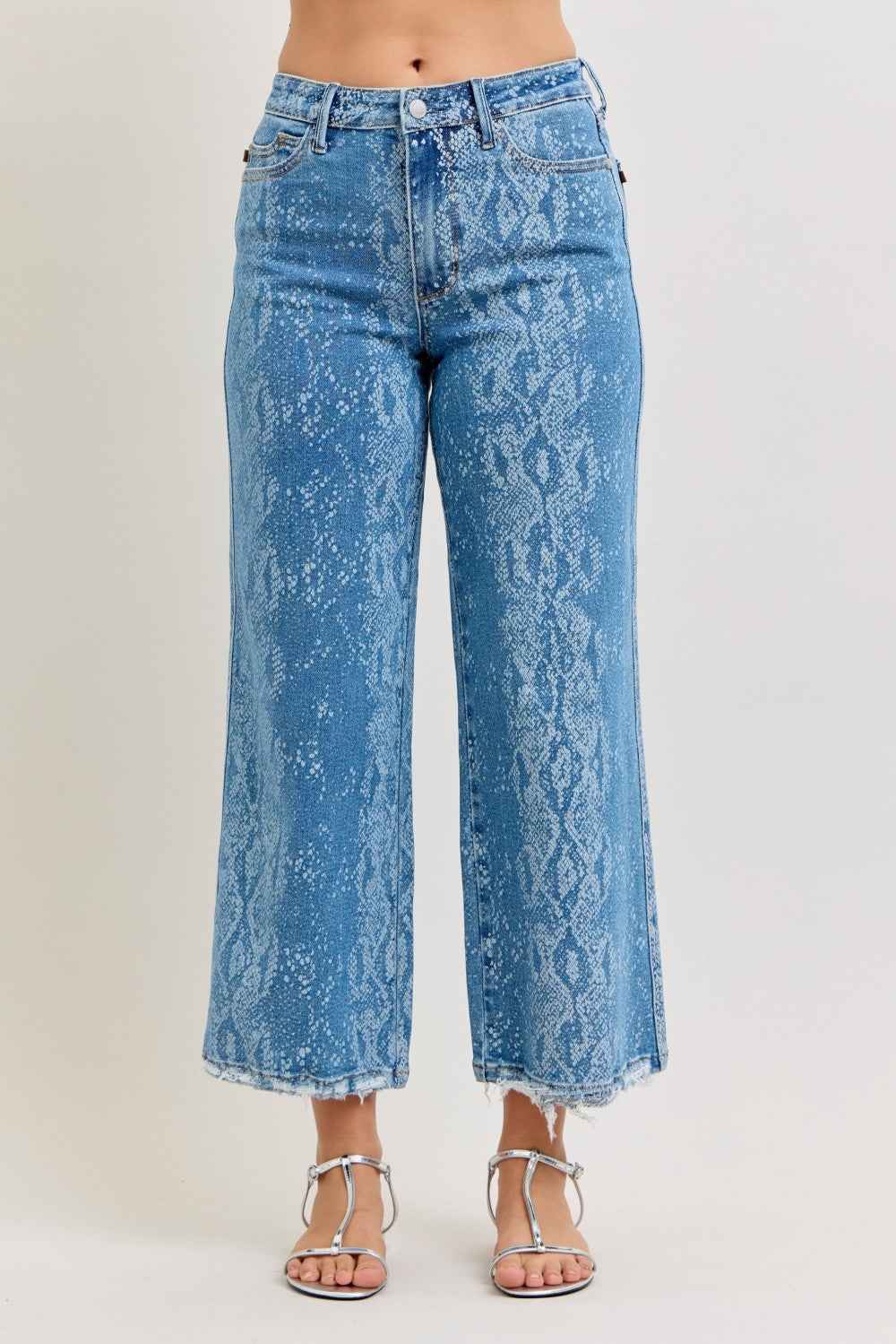 Judy Blue Printed High Rise Wide Leg Jeans – Ankle Length Casual Denim