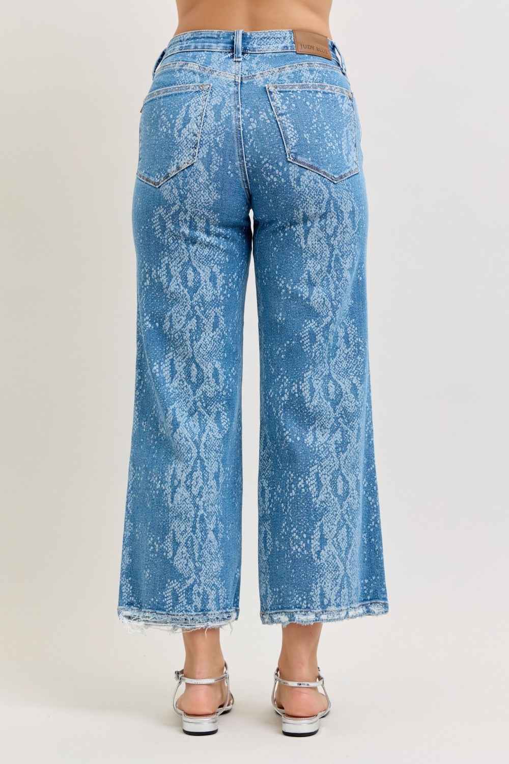 Judy Blue Printed High Rise Wide Leg Jeans – Ankle Length Casual Denim