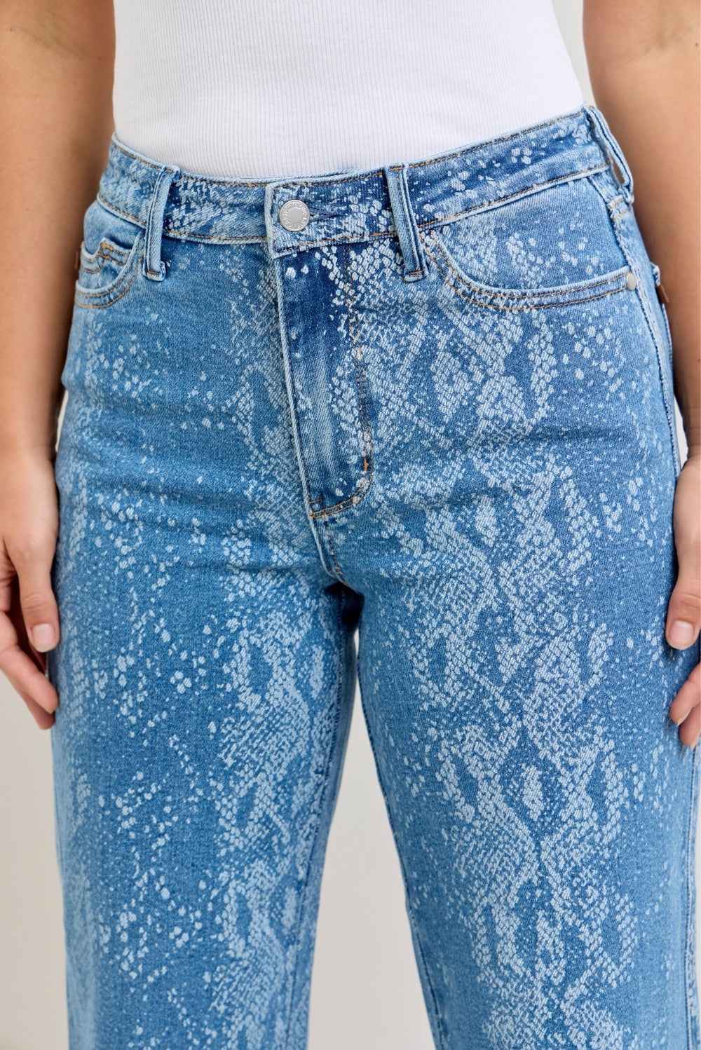 Judy Blue Printed High Rise Wide Leg Jeans – Ankle Length Casual Denim
