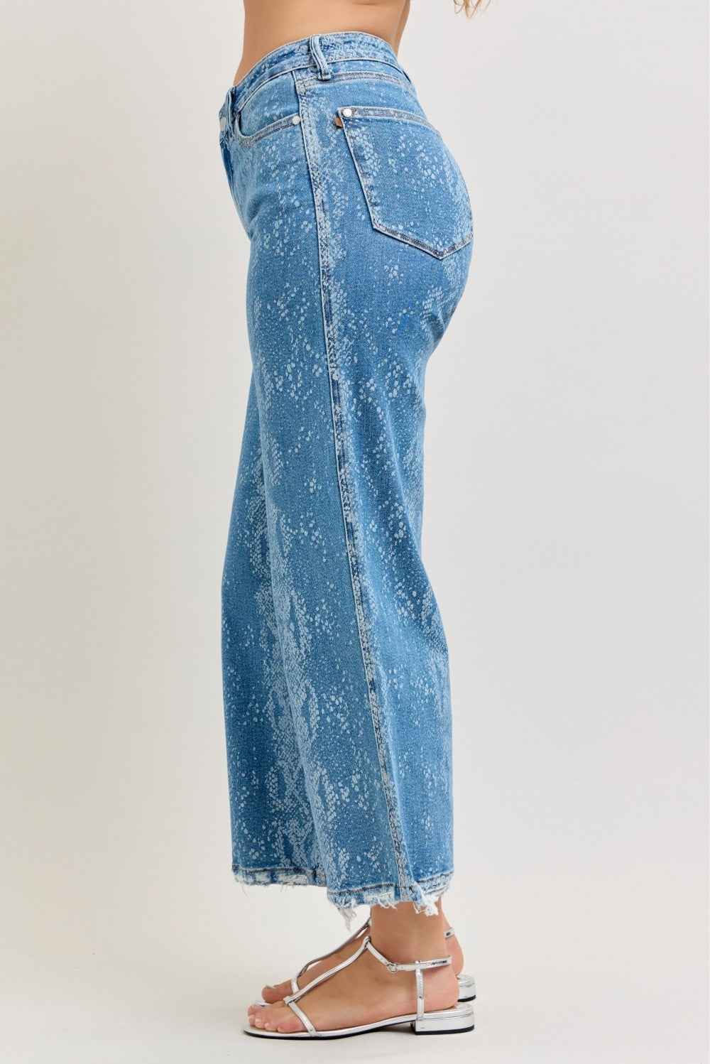 Judy Blue Printed High Rise Wide Leg Jeans – Ankle Length Casual Denim