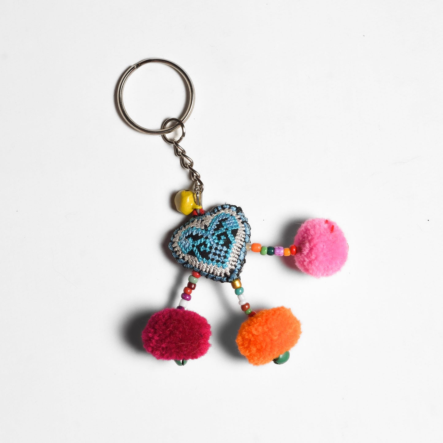 Love Heart Pompom Bells Multicolor Key Chain - Thailand