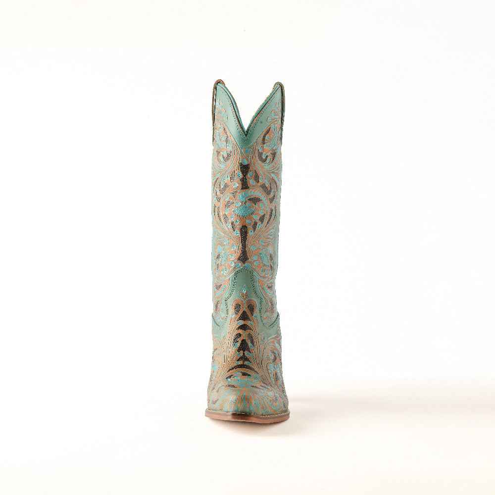 Myra Kasiopeah Cowgirl Leather Boots - Turquoise Western Boots for Women with Pointed Toe Heel