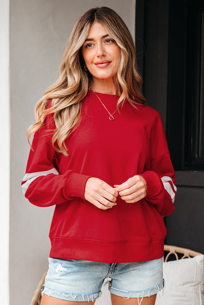 Red Varsity Striped Oversized Sweatshirt