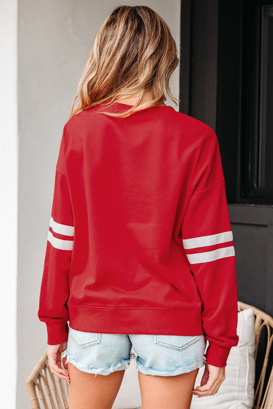 Red Varsity Striped Oversized Sweatshirt