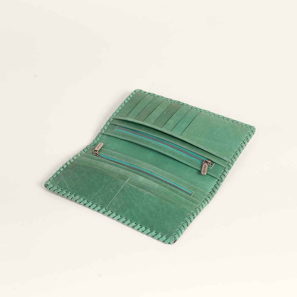 Loyal West Desert Lotus Wallet  - Turquoise  Handtooled Leather & Calfskin
