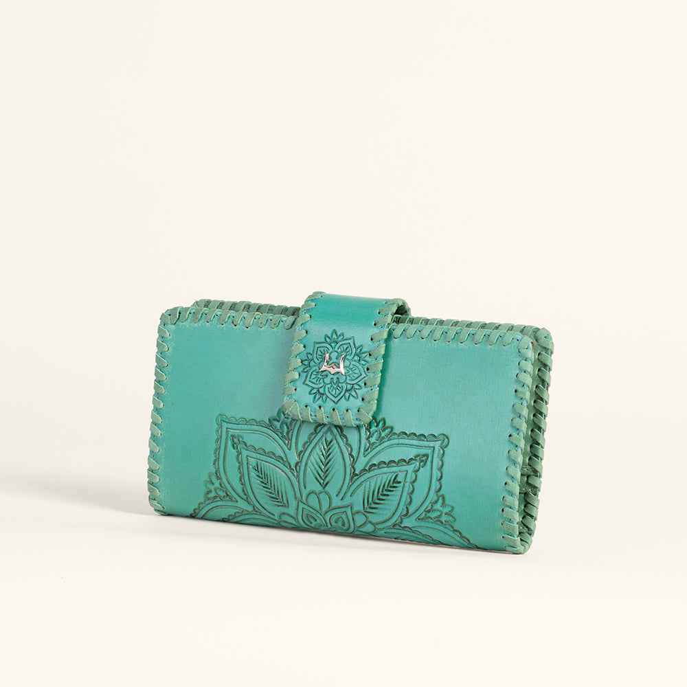 Loyal West Desert Lotus Wallet  - Turquoise  Handtooled Leather & Calfskin