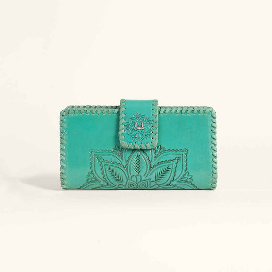 Loyal West Desert Lotus Wallet  - Turquoise  Handtooled Leather & Calfskin