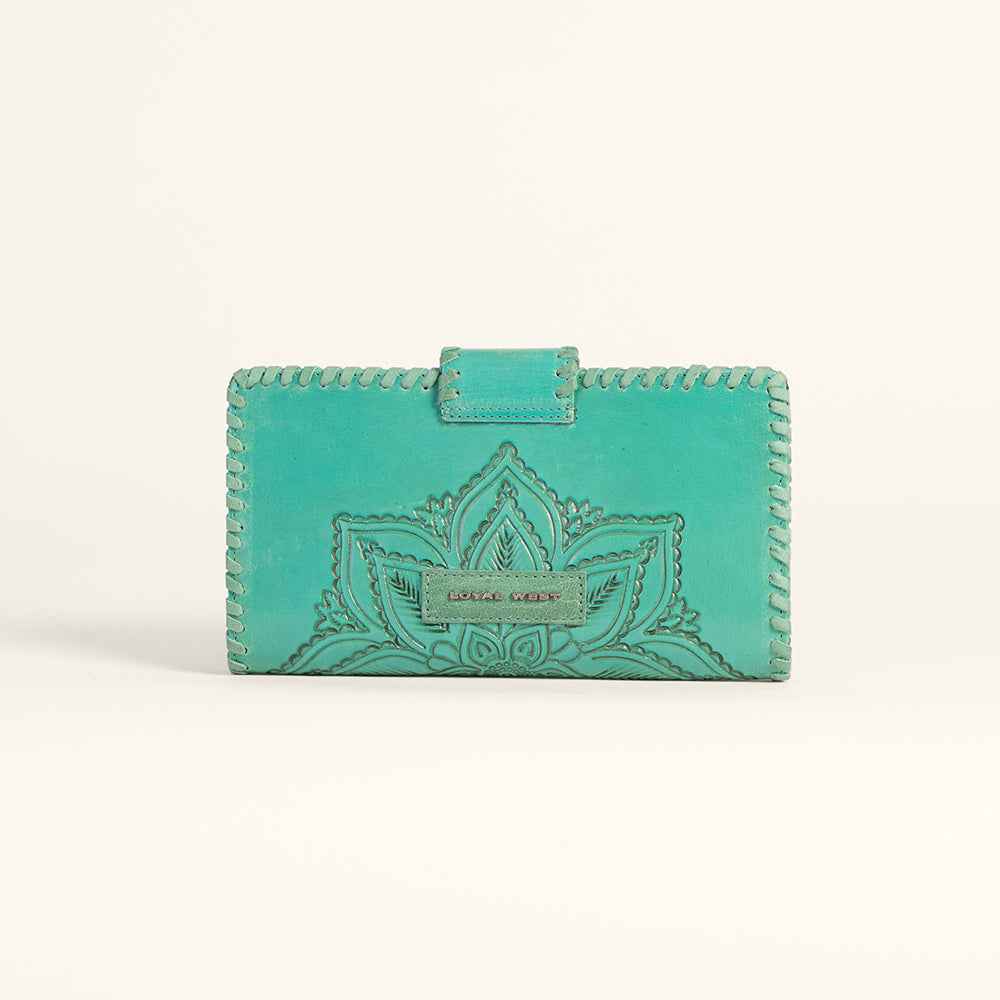Loyal West Desert Lotus Wallet  - Turquoise  Handtooled Leather & Calfskin