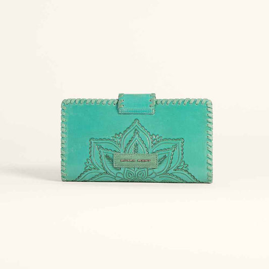 Loyal West Desert Lotus Wallet  - Turquoise  Handtooled Leather & Calfskin