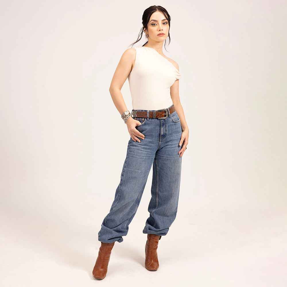 Loyal West Sophia Belt - Brown Floral Leather
