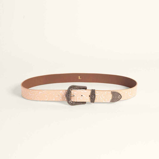 Loyal West Sophia Belt - Beige Floral Leather