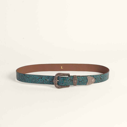 Loyal West Sophia Belt- Turquoise Floral Leather