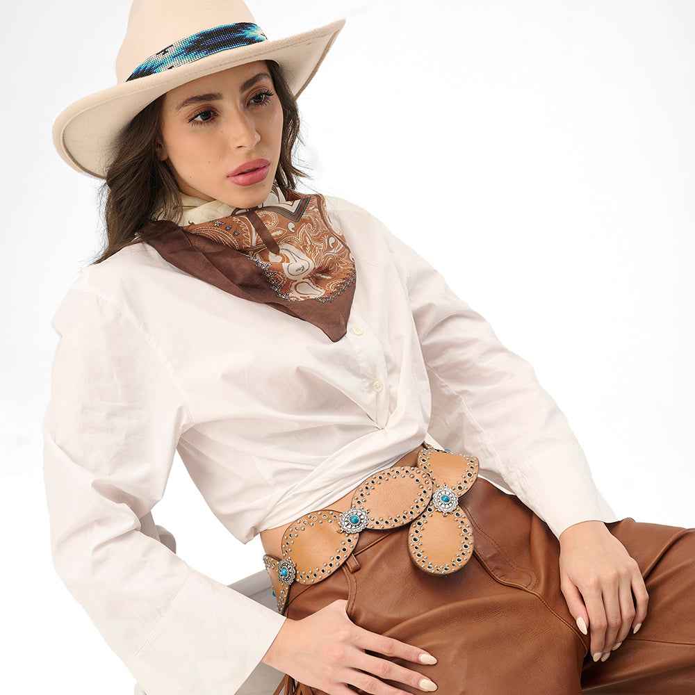 Loyal West Alta Buena Leather Belt In Calfskin-BROWN
