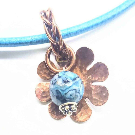 Large Braided Bail Larimar Blue Crazy Lace Bead Pendant with Various Order Options