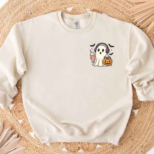 Little Ghost Iced Coffee Sweatshirt – Cute Halloween Ghost Sweatshirt