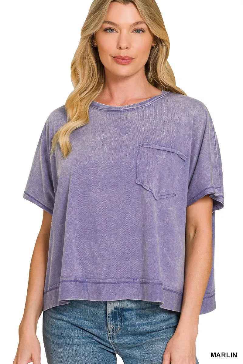 Marlin Acid Washed Round Neck Short Sleeve Oversized T-Shirt by Zenana