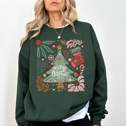 Merry Christmas, Green Floral, Flowers, Xmas Sweatshirt