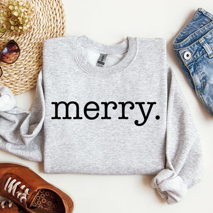 Merry, Classic Minimalist, Christmas, Winter, Snow, Santa, Xmas Sweatshirt