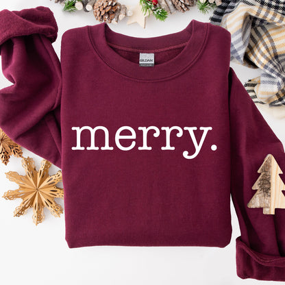 Merry, Classic Minimalist, Christmas, Winter, Snow, Santa, Xmas Sweatshirt