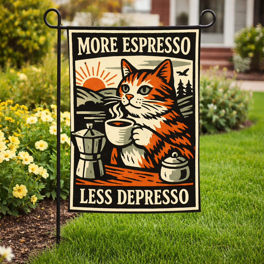 More Espresso Less Depresso Garden Flag