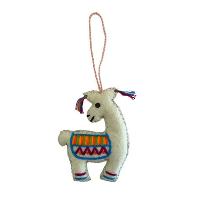 Llama Felted Embroidered Wool Handmade Ornament - Mexico