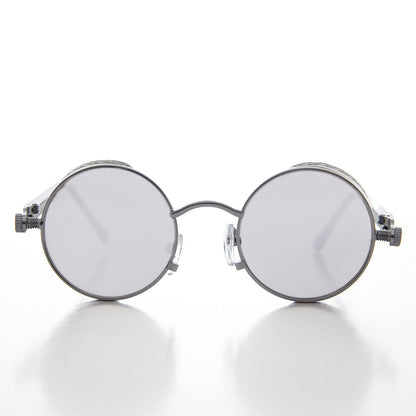 Round Steampunk Goggle Sunglass with Mirror Lenses - Orwell 3