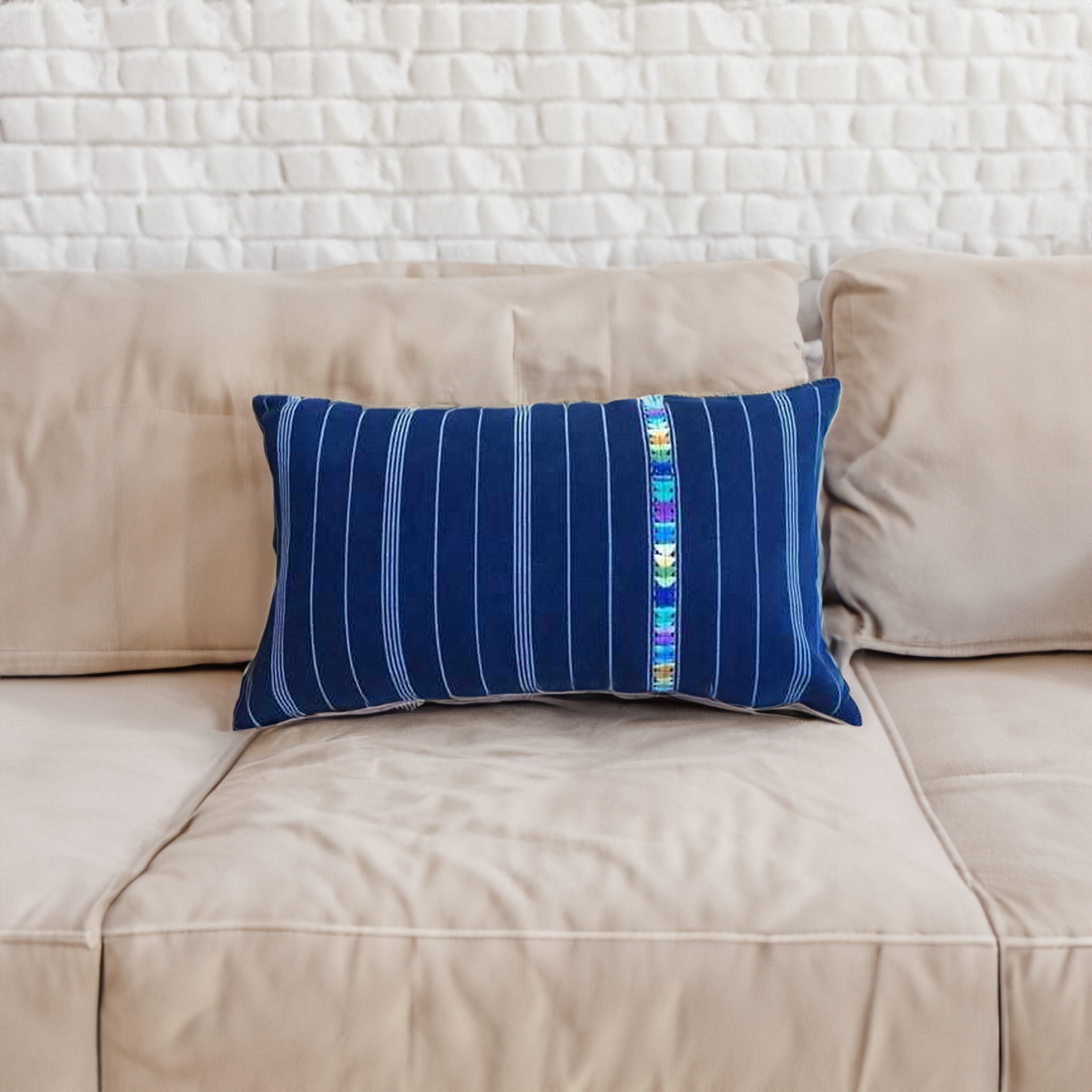 Up-cycled Denim Textile Blue Lumbar Pillow Cover - Guatemala