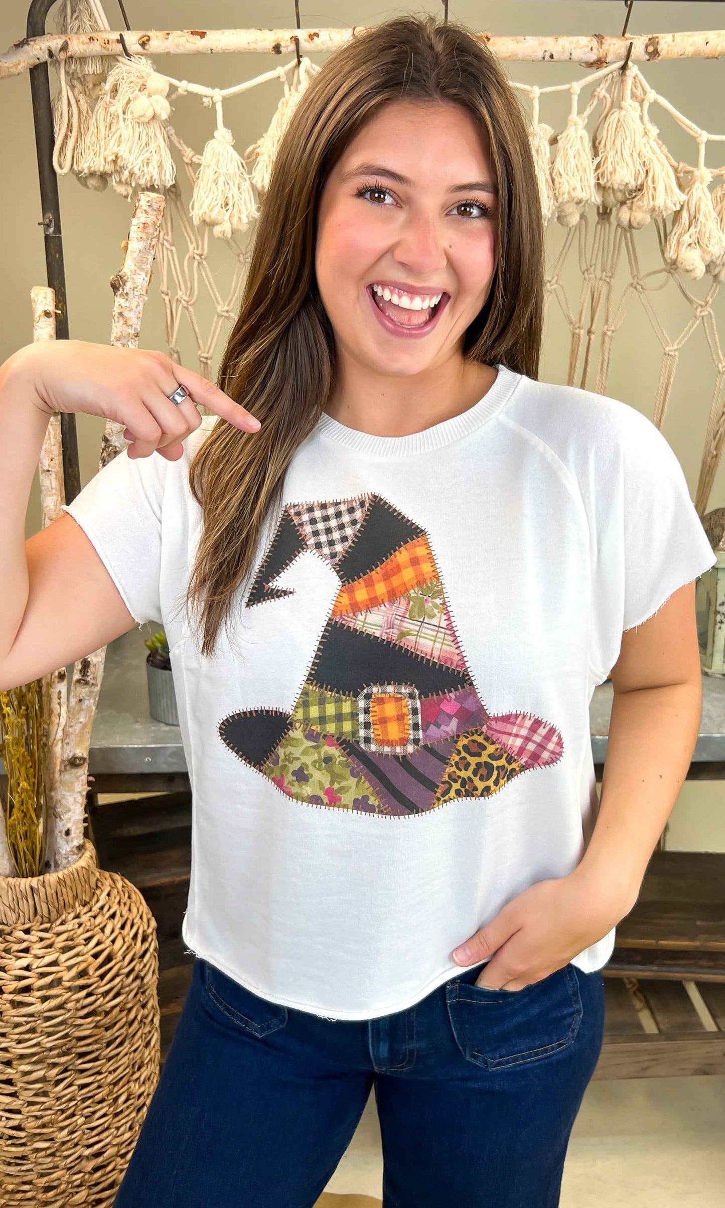Patchwork Witches Hat Halloween Edgy Graphic Shirt