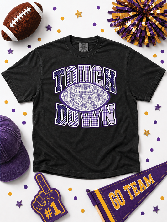 Lace Football Touchdown Pattern Graphic Comfort Color Boxy T-Shirt