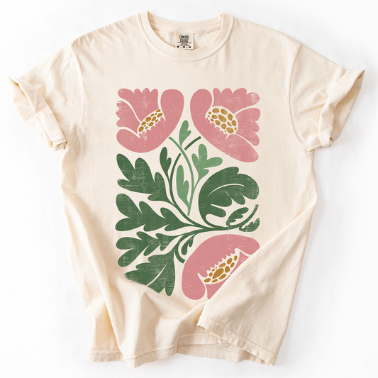 Pink Poppies, Vintage Boho, Nature, Comfort Colors T-Shirt