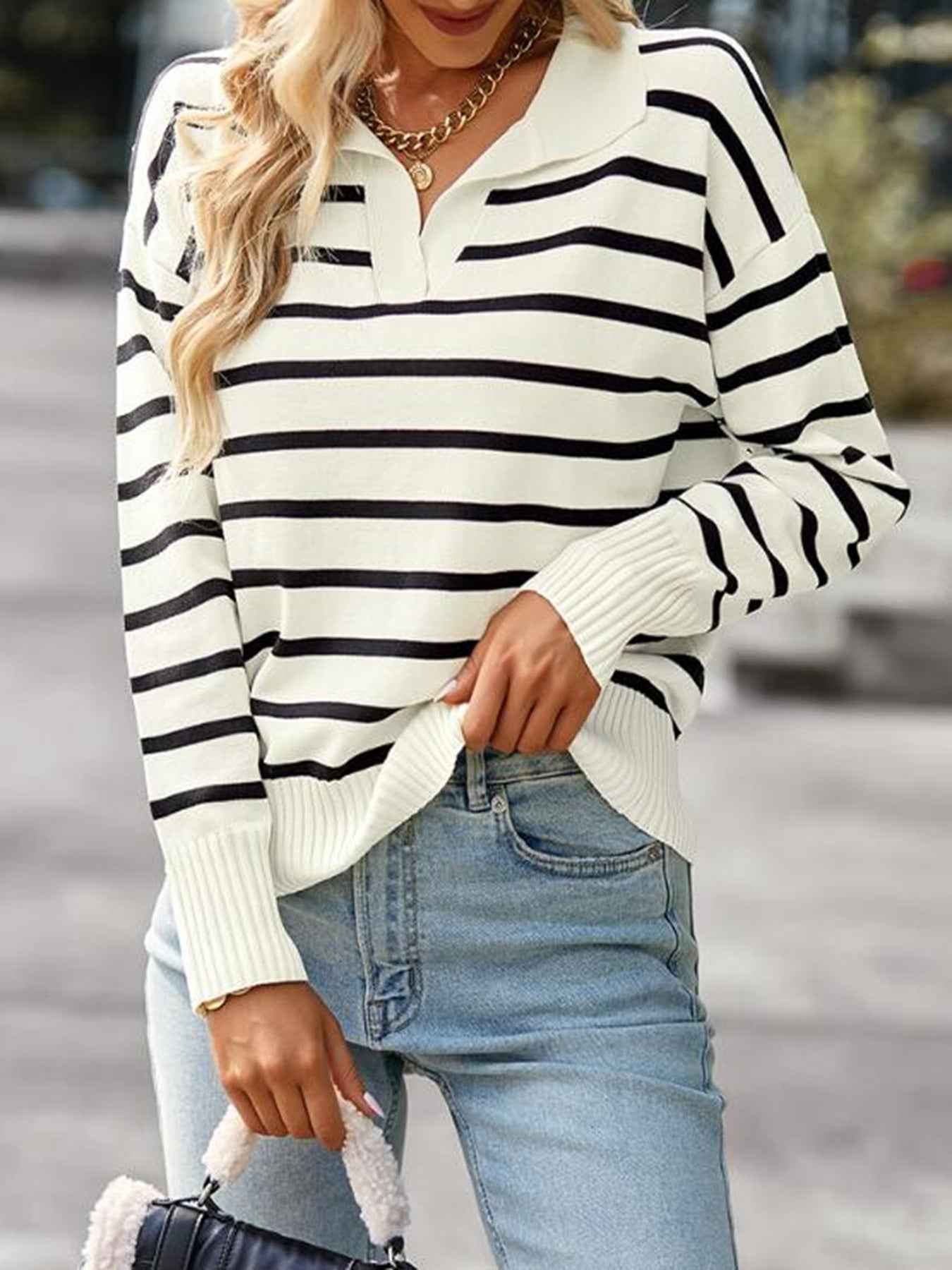 V-Neck Striped Sweater