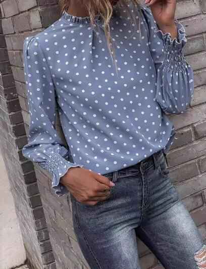 Polka Dot Print Lantern Sleeve Blouse