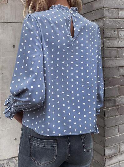 Polka Dot Print Lantern Sleeve Blouse