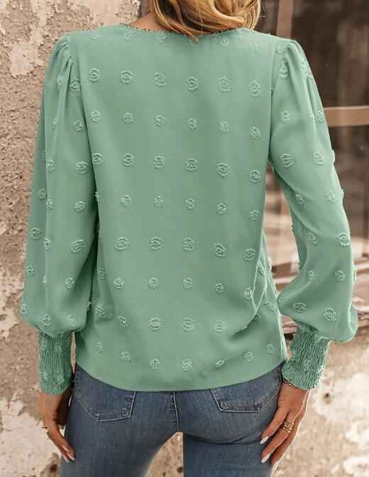 Swiss Dot Lantern Sleeve Blouse