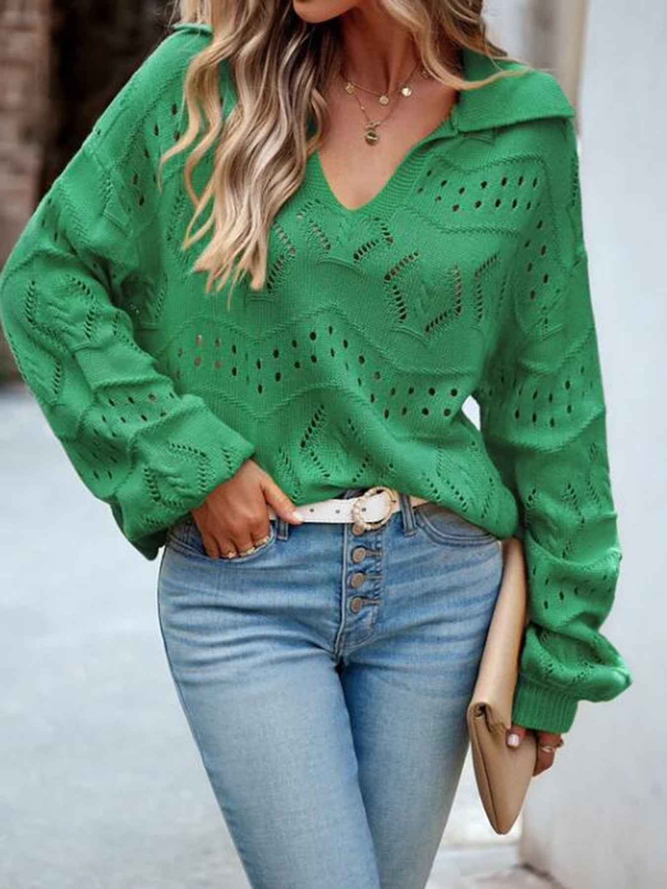 Knit long sleeve polo sweater
