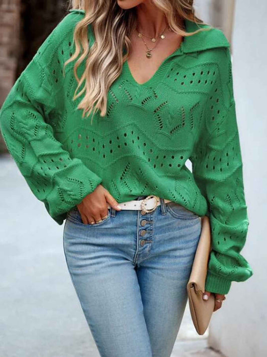 Knit long sleeve polo sweater