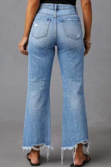 High-Rise Distressed Wide-Leg Jeans