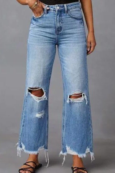 High-Rise Distressed Wide-Leg Jeans