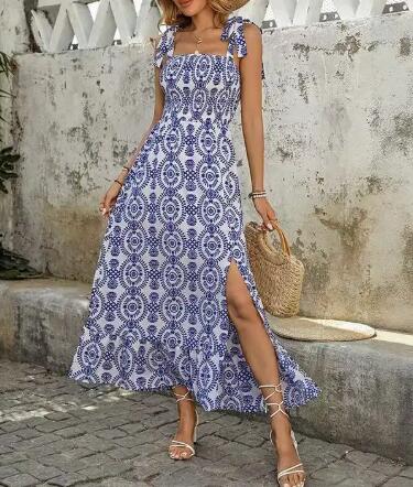 Mediterranean Print Maxi Dress