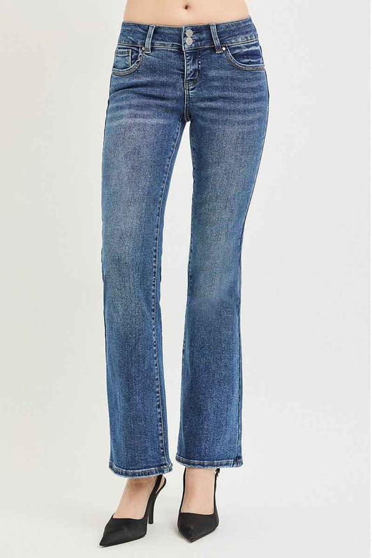RISEN Low Rise Bootcut Jeans Tummy Control Medium Wash