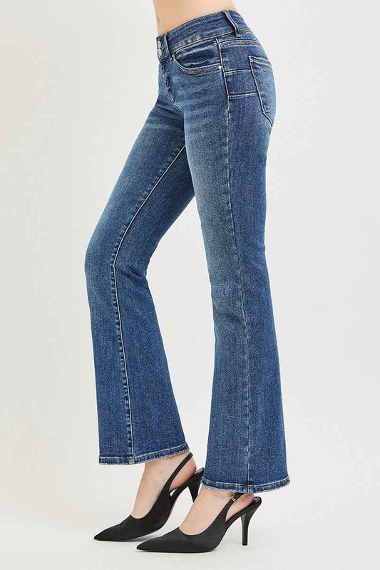 RISEN Low Rise Bootcut Jeans Tummy Control Medium Wash