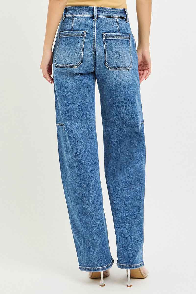 RISEN Medium Wash Slouchy Baggy Jeans Casual Denim