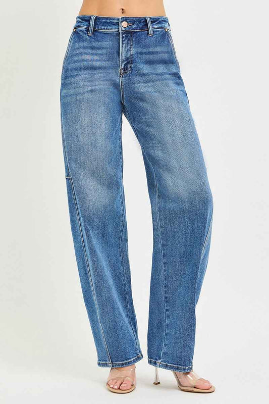 RISEN Medium Wash Slouchy Baggy Jeans Casual Denim