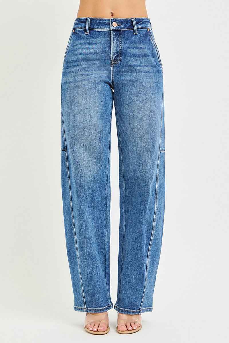 RISEN Medium Wash Slouchy Baggy Jeans Casual Denim